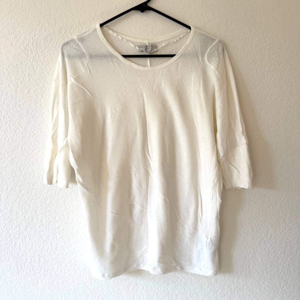 ZARA Trafaluc White Tee 3/4 Sleeve Medium Minimalist Casual Soft Stretch Top